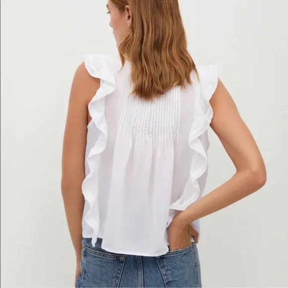 Mango White Ruffled Blouse Size 8 - Picture 3 of 7